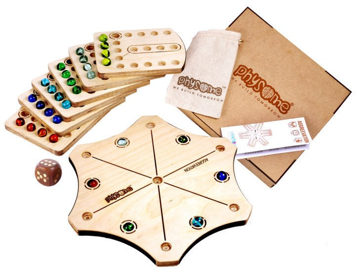 Physome Wooden Aggravation Ludo Style Family Fun Board Game (6 Player)