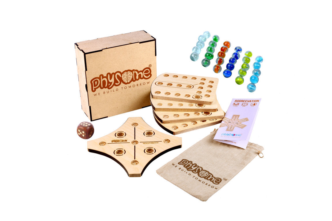 Physome Wooden Aggravation Ludo Style Family Fun Board Game (4 Player)