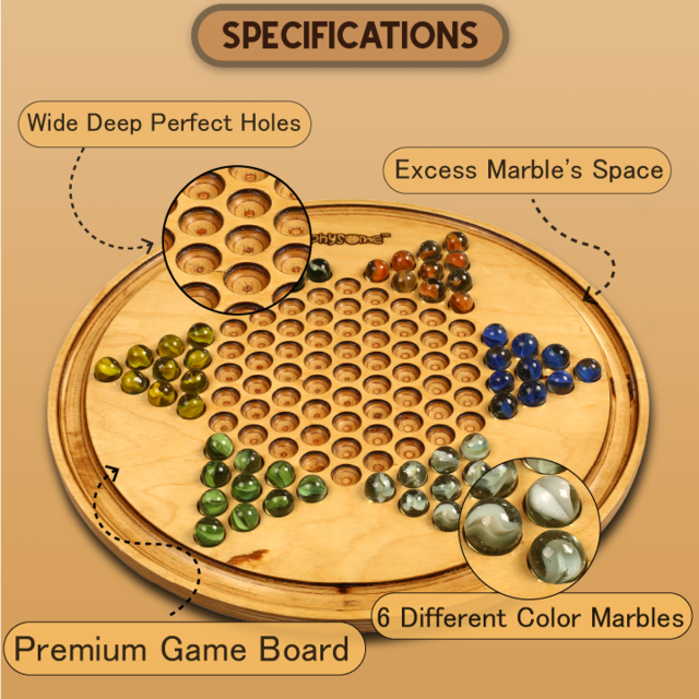 WE Games Solid Wood Solitaire with Blue Glass Marbles - 9 in. Diameter
